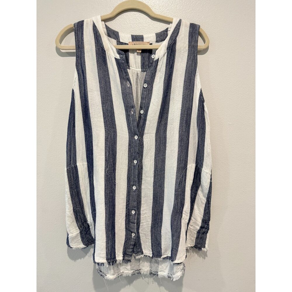 Philosophy White Striped Sleeveless Button Down Top | Large